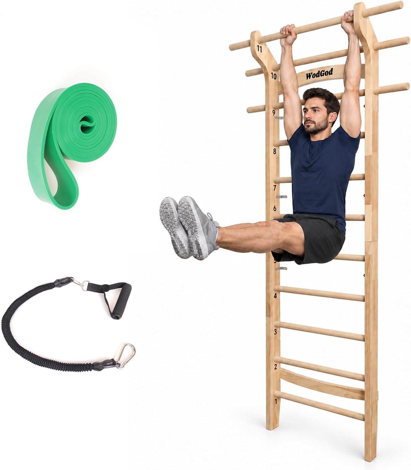 Pull Up Bar - عارضة تمارين سويدية خشبية مع 11